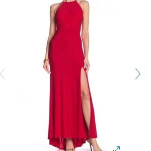 JUMP Red Long Formal Prom Dress Solid Halter Gown